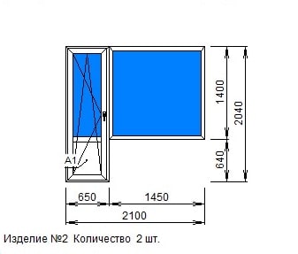 Техническая схема: Балконный блок 2100 × 2040 мм