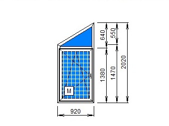 Техническая схема: Одностворчатое окно 920 × 2020 мм — левое